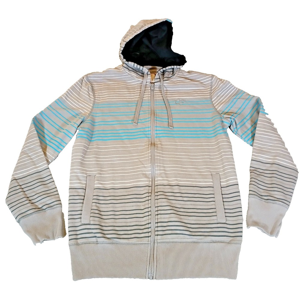 Vintage OP Ocean Pacific Sweatshirt Mens Size M Gray Blue Full Zip Beach Hoodie